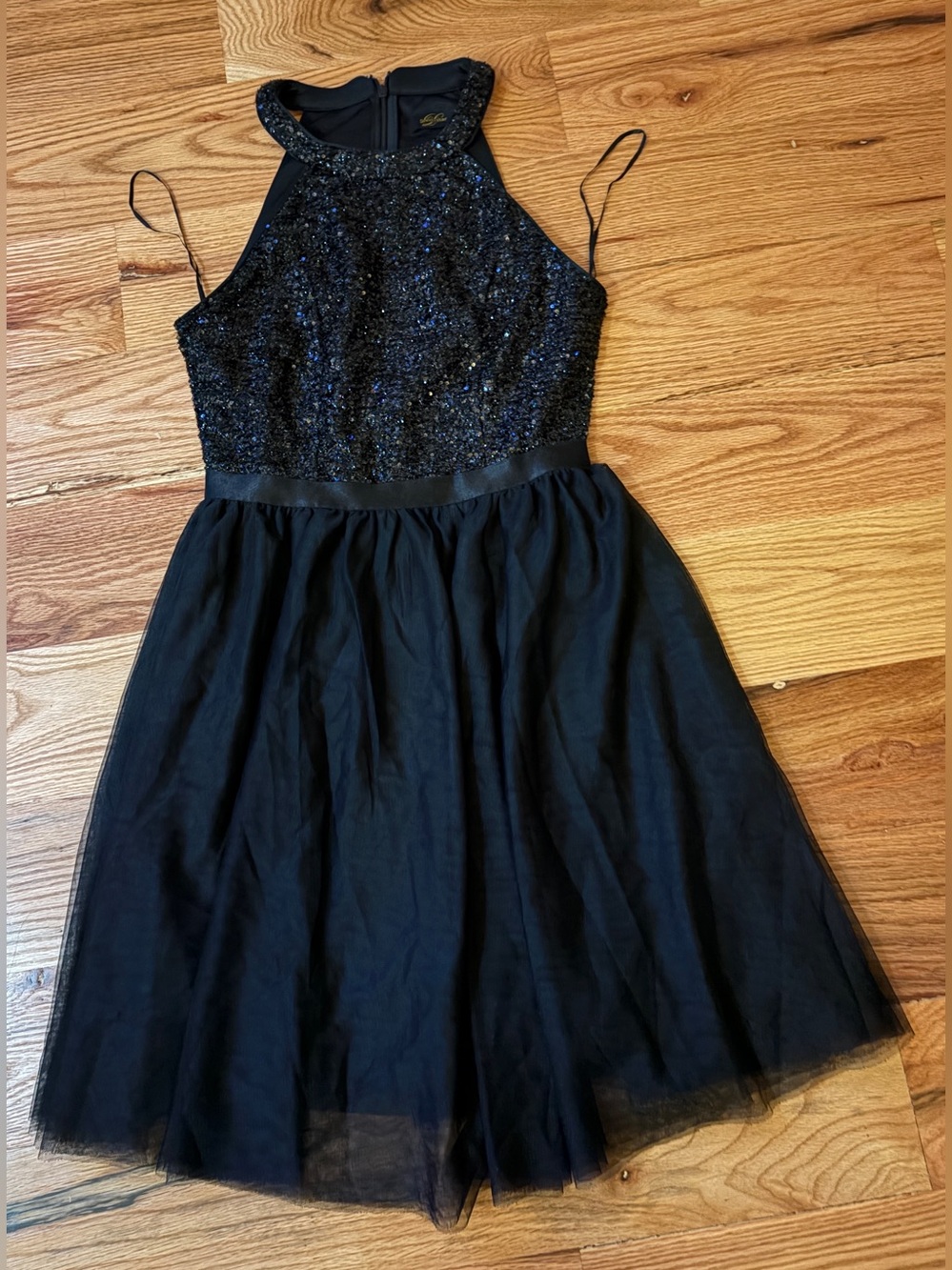 Black Sequin Halter Fit-and-Flare Dress